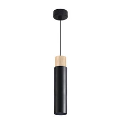 Lampa wisząca Claro czarna tuba z drewnem regulowana do kuchni, salonu, nad stół
