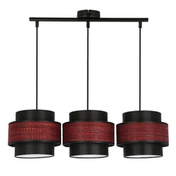 Lampa wisząca Toscana czarna z bordowym abażurem 3-punktowa do salonu lub nad stół