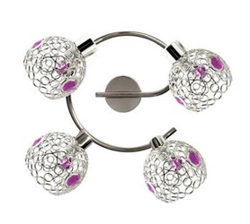 Lampa sufitowa glamour Aron spiralna szklana fioletowa 4-punktowa do salonu i kuchni