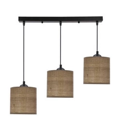 Lampa wisząca Legno 3-punktowa czarna z abażurem orzechowym do salonu i jadalni