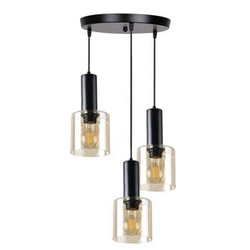 Lampa wisząca Isar 3-punktowa czarna ze szklanym bursztynowym kloszem do salonu