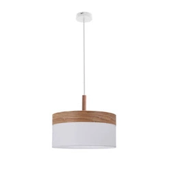 Lampa wisząca Orto nowoczesna biała z drewnem do salonu i sypialni z abażurem