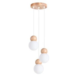 Lampa wisząca kula PEKKA 3P biała drewniana 3-punktowa do salonu i jadalni regulowana