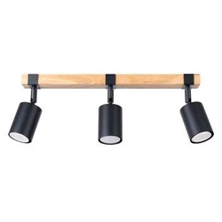 Plafon sufitowy FAGER 3 czarny skandynawski z drewnem do salonu i sypialni SOLLUX