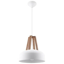 Lampa wisząca CASCO biała z drewnem nowoczesna do salonu i jadalni nad stół 30 cm