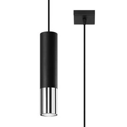 Lampa wisząca Loopez czarna chrom nowoczesna tuba do kuchni salonu lub nad wyspę