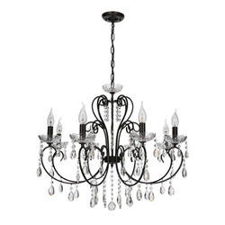 Czarny żyrandol kryształowy Aurora 8-punktowy do salonu i jadalni regulowana wysokość