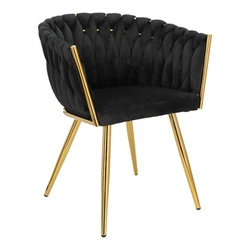 Krzesło do jadalni Tessa Intesi tapicerowane welur czarne glamour z podłokietnikami złote nogi