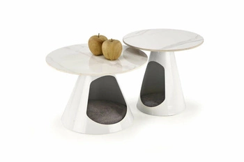 Zestaw 2 okrągłych stolików kawowych Mae biały marmur nowoczesny do salonu z legowiskiem