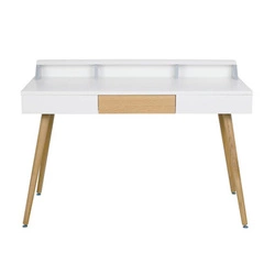 Biurko białe z szufladą i nadstawką Skans Intesi nowoczesne skandynawskie do pracy 120 cm