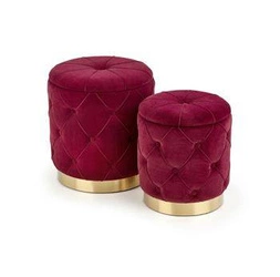 Zestaw 2 puf Grena ze schowkiem okrągłe bordowe welurowe do salonu i przedpokoju Intesi