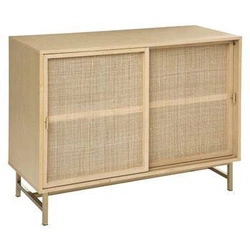 Komoda Rayo boho z rattanowymi frontami na złotych nogach 100 cm do salonu Atmosphera