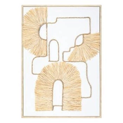 Dekoracja ścienna boho Inaya Atmosphera z drewna naturalna prostokątna do salonu 70x50 cm