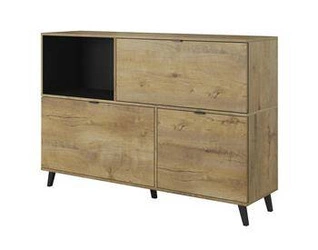 Komoda Kastor 150 cm dąb/czarny nowoczesna na nóżkach do salonu loft Intesi
