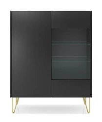 Komoda Marbren wysoka czarna glamour na złotych nogach do salonu nowoczesna 97 cm Intesi