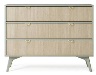 Komoda z szufladami Sage 106 cm w jodełkę szałwiowa glamour na nóżkach do salonu Intesi