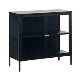Komoda Carmel czarna nowoczesna na nóżkach ze szklanymi drzwiami 90 cm