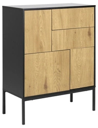 Komoda z szufladami Seaford 80 cm czarna dąb naturalny nowoczesna do salonu Actona