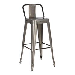 Hoker Paris Back 75 cm metalowy z oparciem industrialny srebrny do kuchni inspirowany Tolix