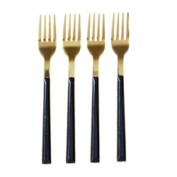Charlotte Intesi złote czarne widelczyki deserowe zestaw 4 sztuk stal nierdzewna do deserów