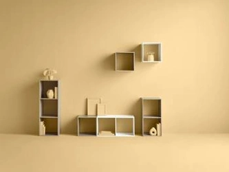 Zestaw modułowych regałów na książki Kali nowoczesny naturalny i biały do salonu lub biura