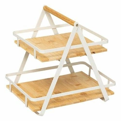 Półka drewniana do kuchni Ordera 2-poziomowa z uchwytem nowoczesna bambusowa biała 5five