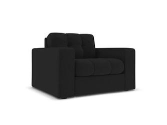 Fotel uszak Justin Black do salonu nowoczesny czarny welur z podłokietnikami łatwoczyszczący