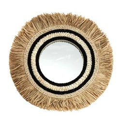 Lustro okrągłe boho Kaya 59 cm naturalne wiszące do przedpokoju i salonu Intesi