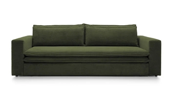Sofa rozkładana z funkcją spania Ulnes 3 osobowa sztruksowa oliwkowa do salonu z pojemnikiem