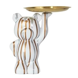 Figurka dekoracyjna Miś z tacą biała Intesi nowoczesna do salonu lub na prezent