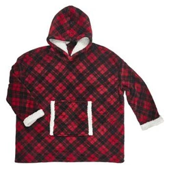 Bluzo koc z kapturem Intesi snuddie ciepły polarowy w kratę na zimowe wieczory