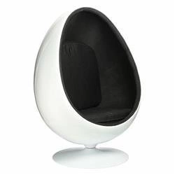 Fotel jajo Ovalia Chair biało-czarny obrotowy do salonu nowoczesny z tkaniny inspirowany