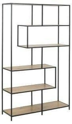 Regał na książki do salonu Seaford 4 loftowy dębowy z metalem 114 cm Intesi