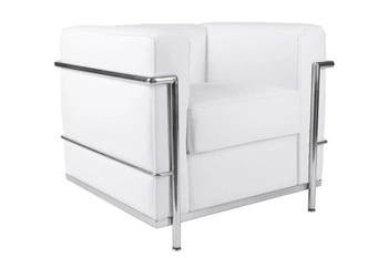 Fotel wypoczynkowy Kubik skórzany biały do salonu nowoczesny glamour inspirowany LC2