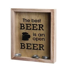 Drewniana dekoracja ścienna Corky II Intesi naturalna skrzynka na kapsle do salonu 30 cm