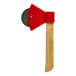 Intesi Nóż do pizzy Siekierka czerwony, kuchenny bambusowy dekoracyjny