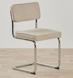 Krzesło tapicerowane Tepper beżowe do jadalni nowoczesne na chromowanych płozach