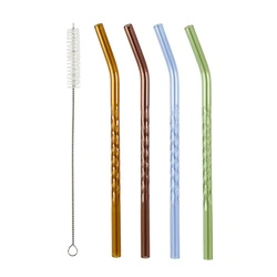 Zestaw 4 szklanych słomek proste ze szczoteczką