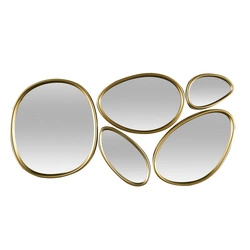 Zestaw 5 owalnych luster dekoracyjnych Organic Shape w złotej ramie do salonu Intesi