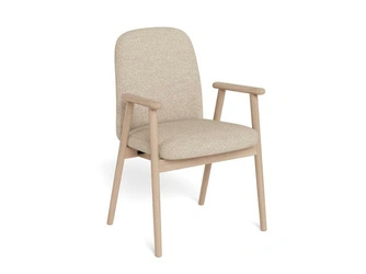 Krzesło Calvin Arm beżowe bouclé dębowe skandynawskie do jadalni