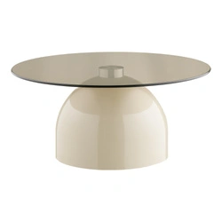 Stolik kawowy Ravello okrągły szklany nowoczesny szaro‑beżowy 70 cm