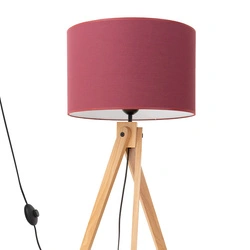 Lampa stojąca do salonu NATT burgund nowoczesna drewniana trójnóg z abażurem 140 cm