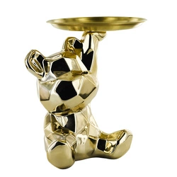 Figurka dekoracyjna Miś origami ze złotą tacą ceramiczna Intesi do salonu lub na prezent