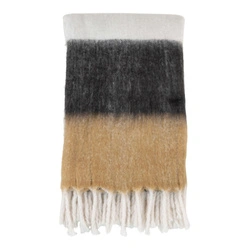 Sintra koc wełniany w kratę 130x170 ciepły pled na kanapę czarny