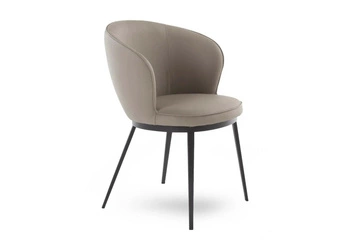 Krzesło tapicerowane Nirro Arm ekoskóra taupe nowoczesne do jadalni z podłokietnikami