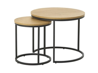 Zestaw okrągłych stolików kawowych Resul 2w1 dębowy loft czarny do salonu 60cm