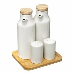 Zestaw 4 pojemników na przyprawy Seramik na podstawce bambusowej