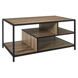 Stolik kawowy Edison prostokątny 90x55 cm industrialny loftowy do salonu z drewnianym blatem Intesi