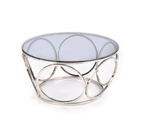 Stolik kawowy okrągły szklany Deyn 80 cm srebrny nowoczesny do salonu Intesi