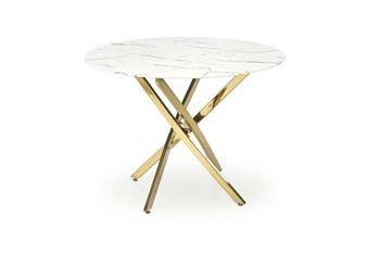Stół okrągły szklany 100 cm Amber biały marmur złoty nowoczesny glamour do jadalni Intesi
